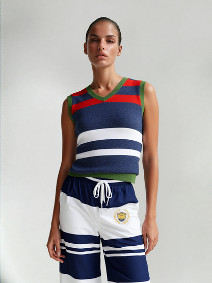 Wimbledon Blue Barbarian Stripe Eco-Poly Wide Leg Pants