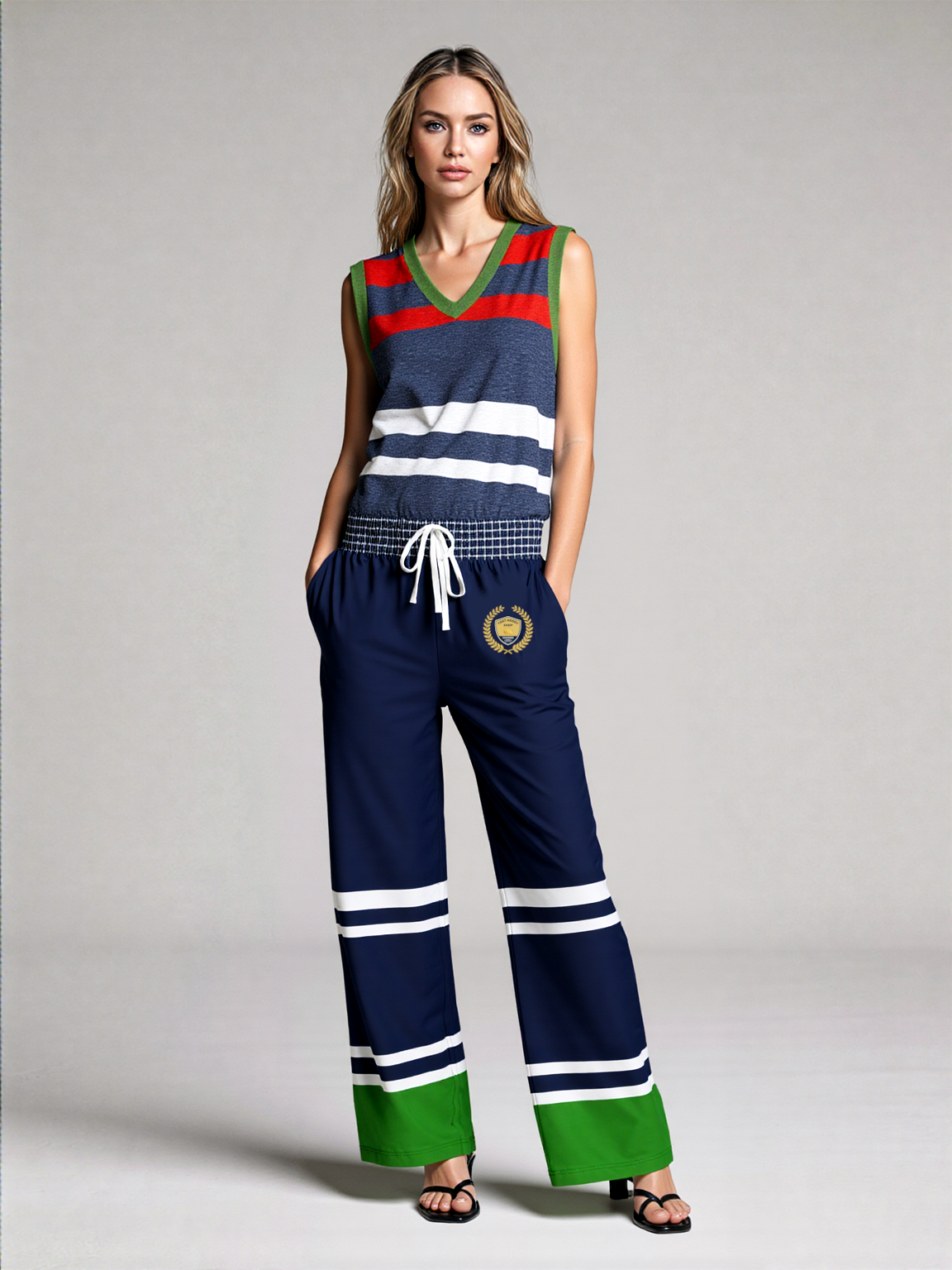 Wimbledon Green Flash Eco-Poly Wide Leg Pants