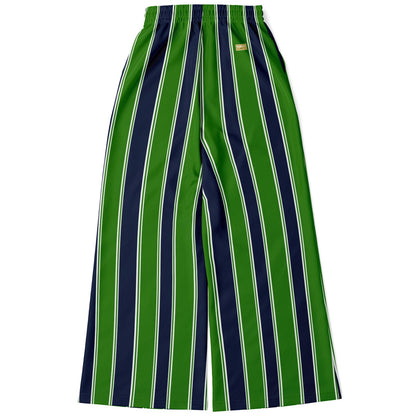 Wimbledon Regal Stripe in Green and Blue Eco-Poly Wide Leg Pants