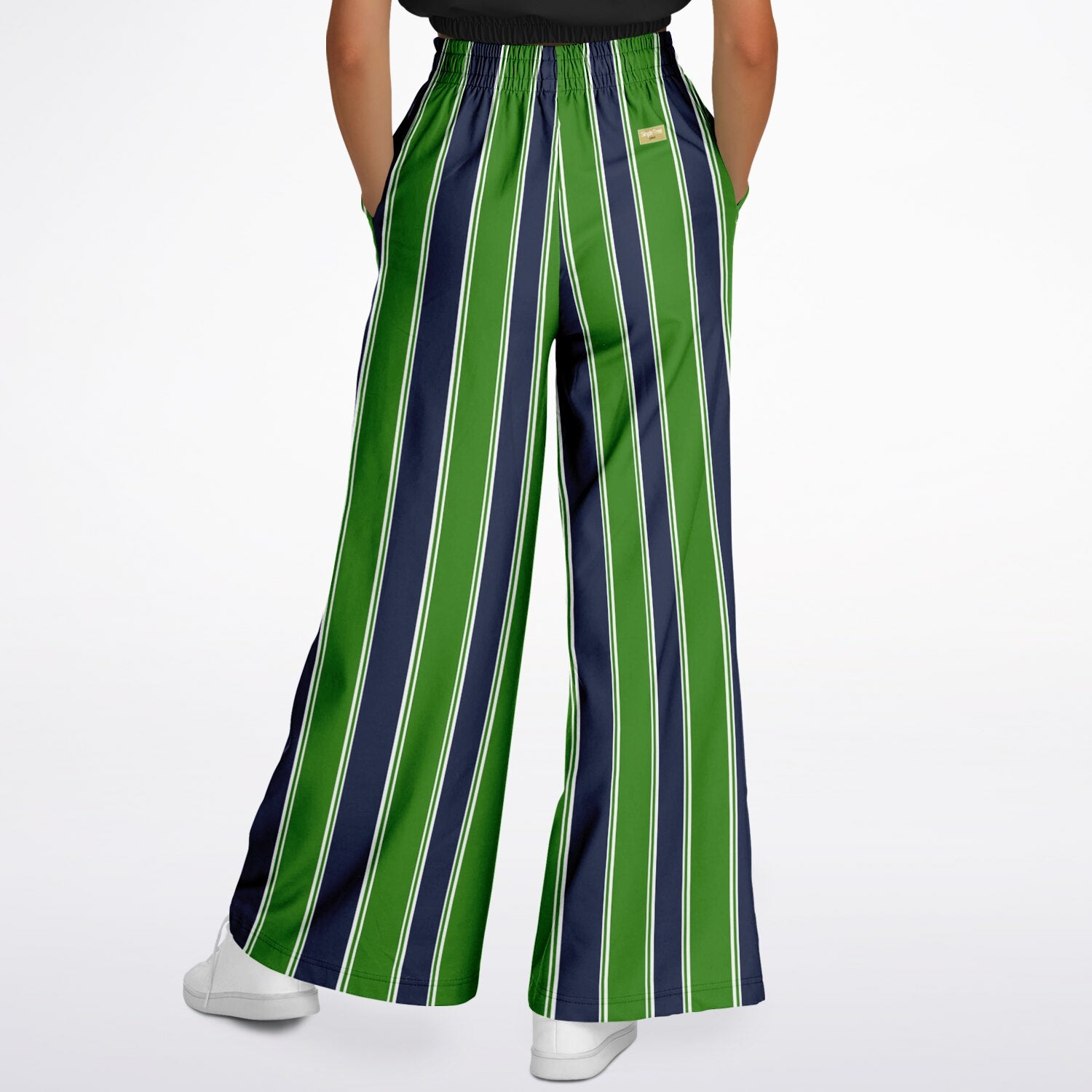 Wimbledon Regal Stripe in Green and Blue Eco-Poly Wide Leg Pants