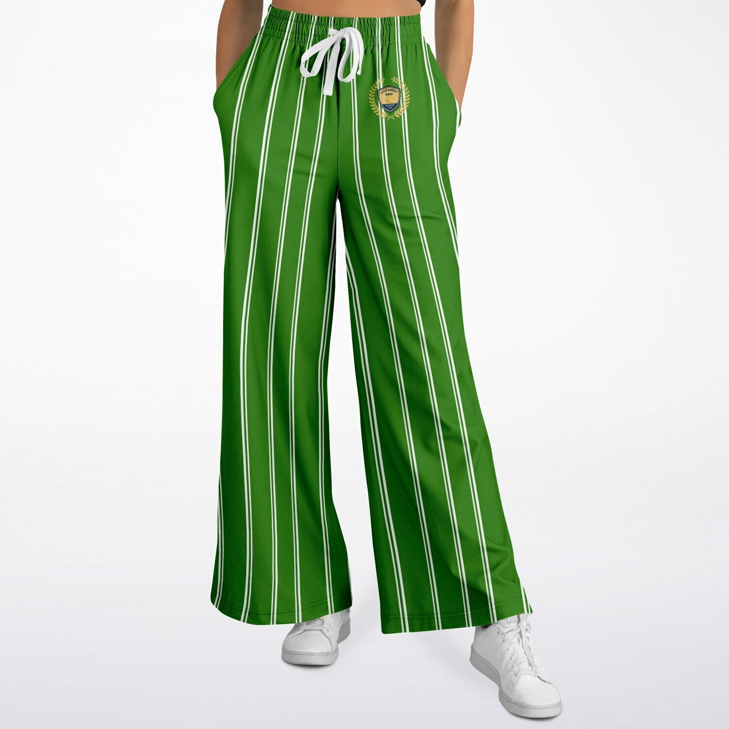 Wimbledon Regal Stripe in Green Eco-Poly Wide Leg Pants