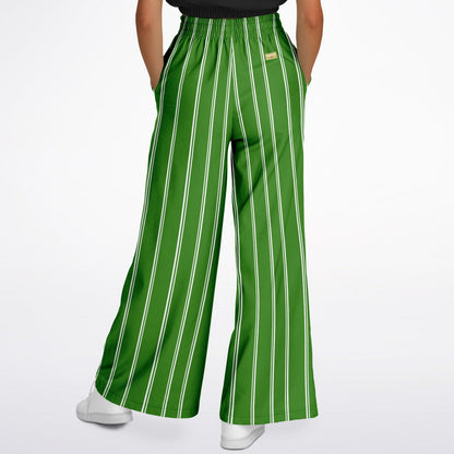 Wimbledon Regal Stripe in Green Eco-Poly Wide Leg Pants