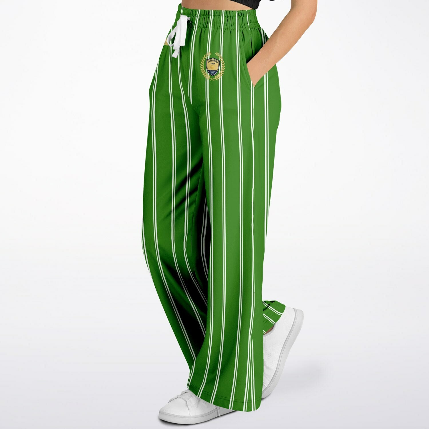 Wimbledon Regal Stripe in Green Eco-Poly Wide Leg Pants