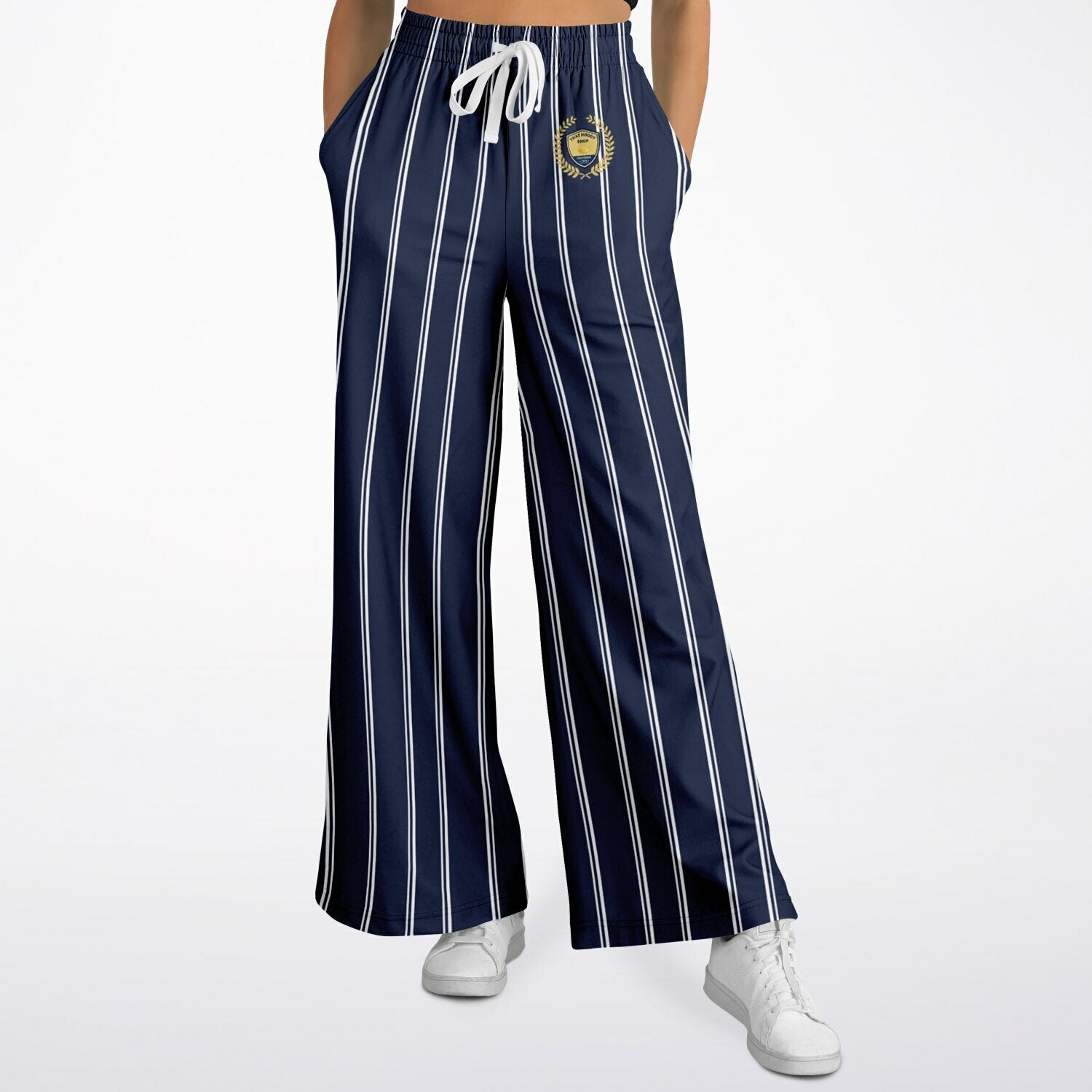 Wimbledon Regal Stripe in Blue Eco-Poly Wide Leg Pants