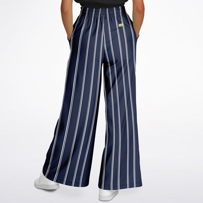 Wimbledon Regal Stripe in Blue Eco-Poly Wide Leg Pants
