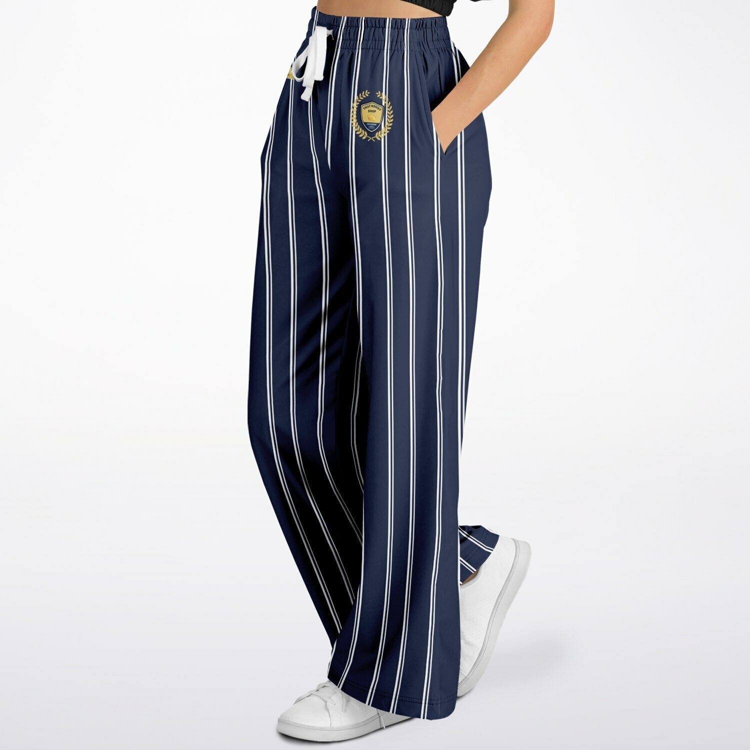 Wimbledon Regal Stripe in Blue Eco-Poly Wide Leg Pants