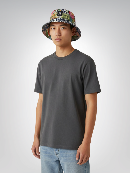 Wiosna Denim Floral Striped Patchwork Reversible Bucket Hat