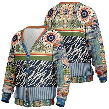 Wiosna Denim Floral Stripe and Zebra Patchwork Heavyweight Unisex Cardigan
