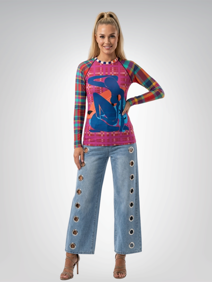Woman in Blue Form with Orange Surfboard Women&