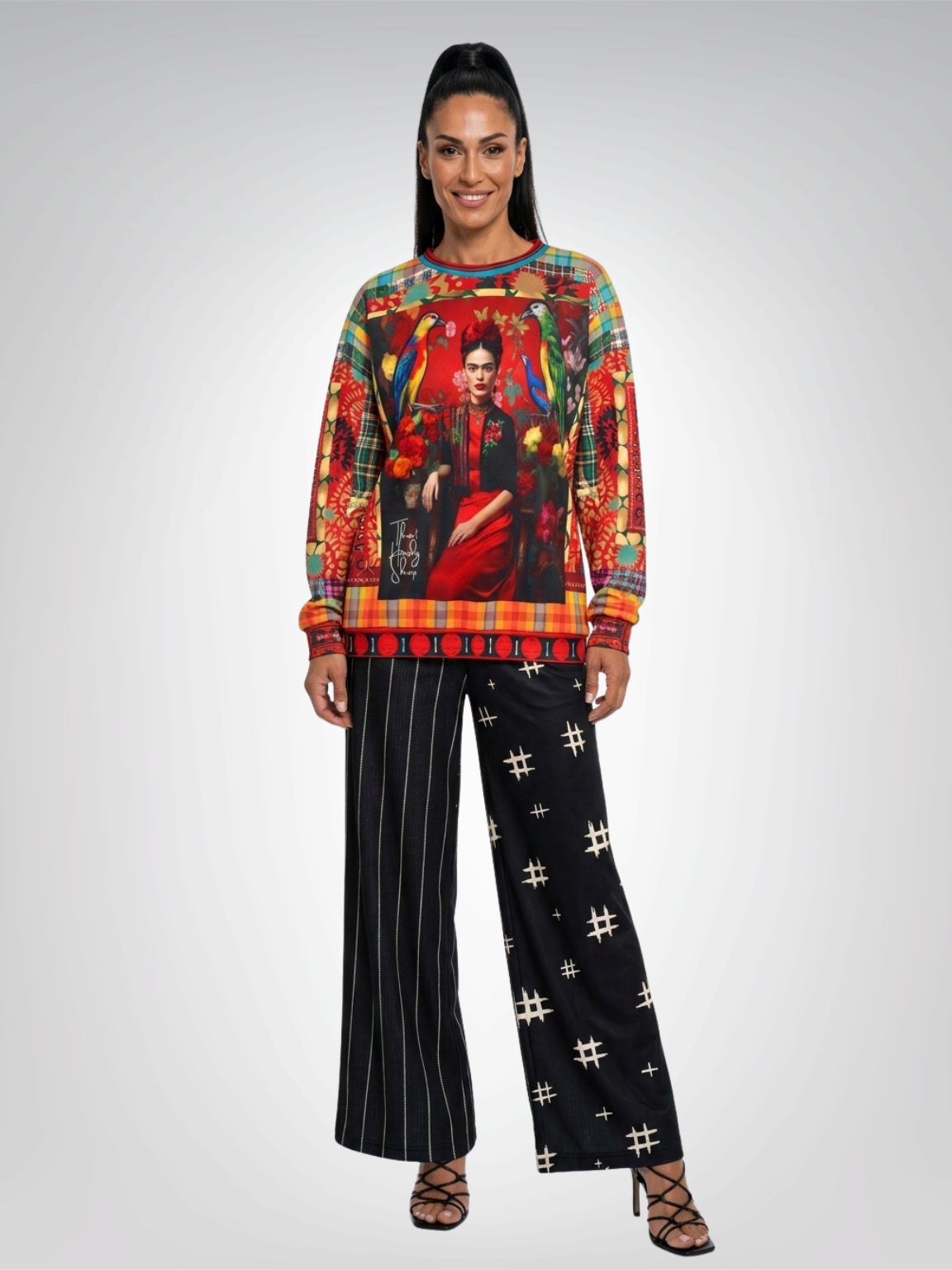 Off The Grid in Black &amp; Bone Eco-Poly Wide Leg Pants