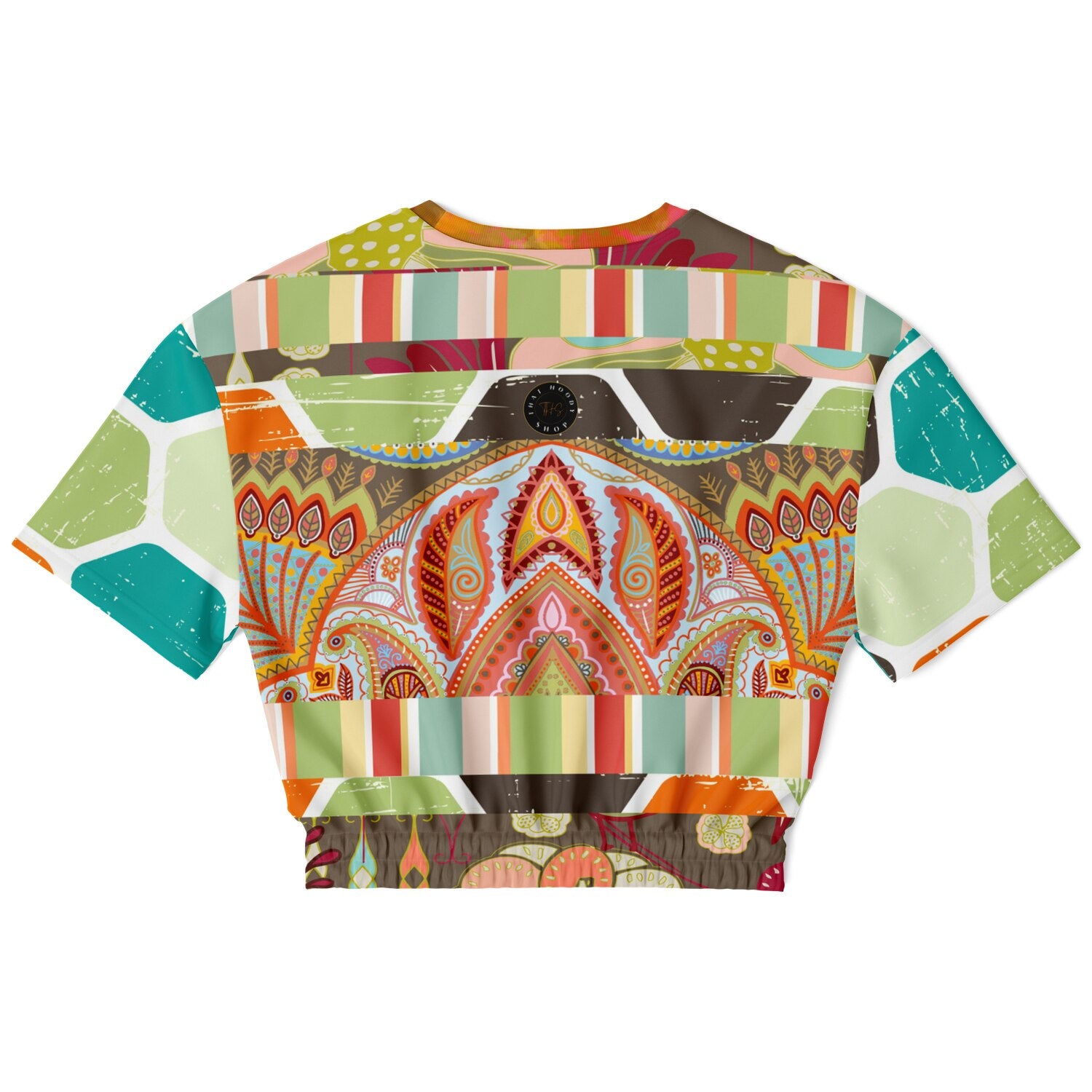 Wyatt Earth Retro 70s Paisley Print Eco-Poly Short Sleeve Cropped Pullover