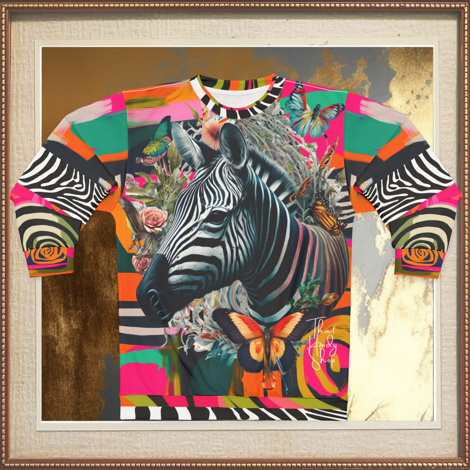 Zebra Fantasia Butterfly Swirl Unisex Sweatshirt (Gold Label)
