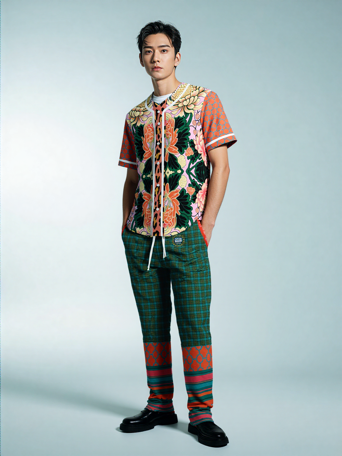 Zen Blossom Chrysanthemum Plaid Unisex Eco-Poly Track Pants