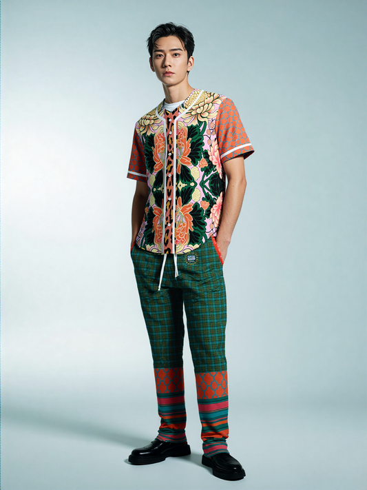 Zen Blossom Chrysanthemum Plaid Unisex Eco-Poly Track Pants