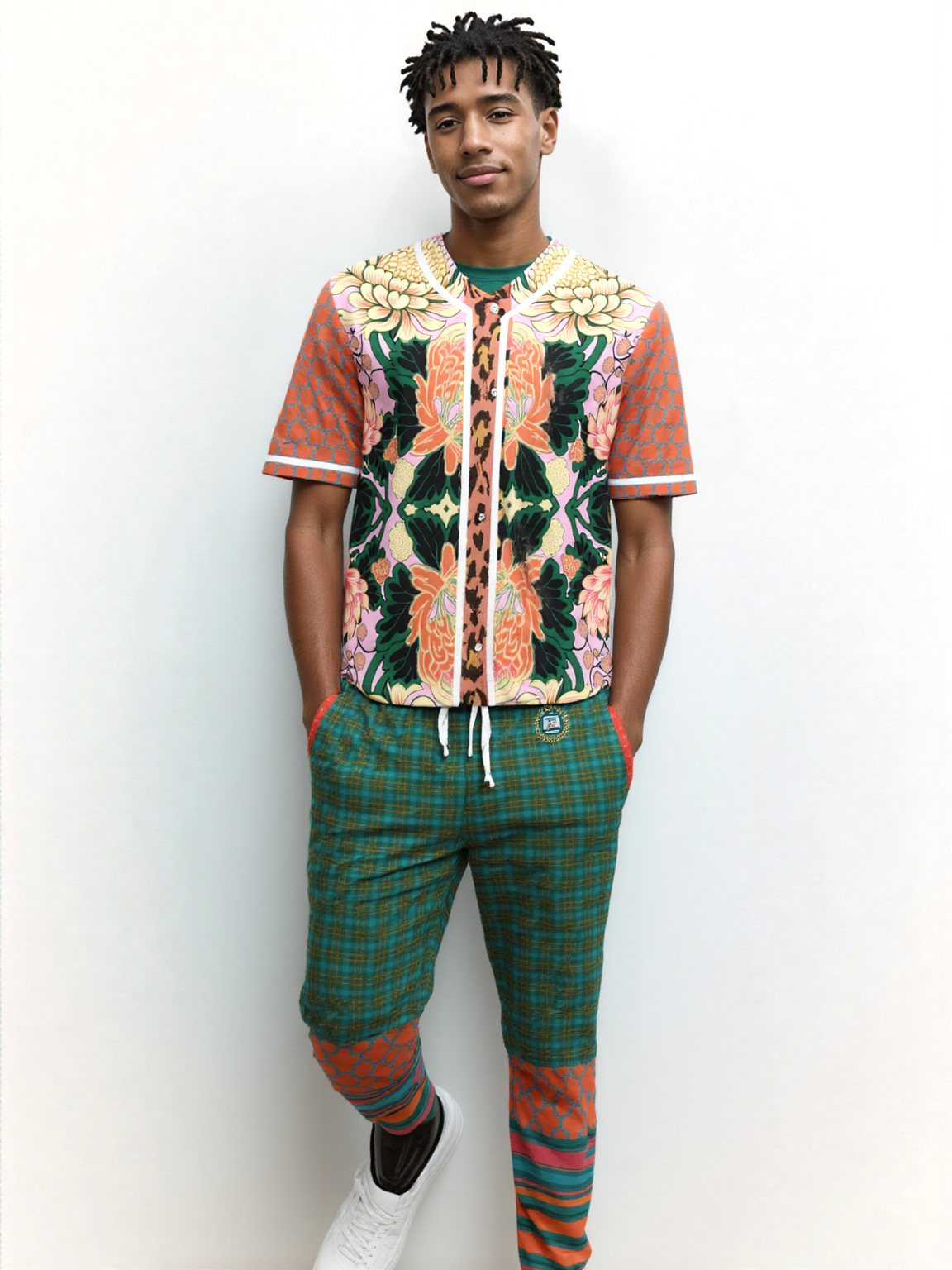 Zen Blossom Chrysanthemum Plaid Unisex Eco-Poly Track Pants