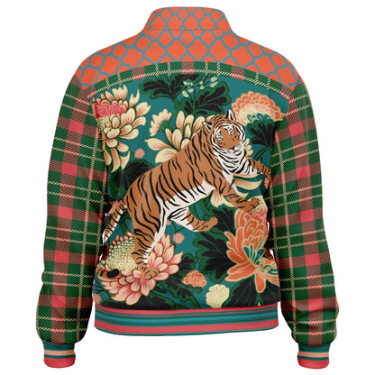 Zen Blossom Chrysanthemum in Green Asian Floral Plaid Unisex Eco-Poly Track Jacket