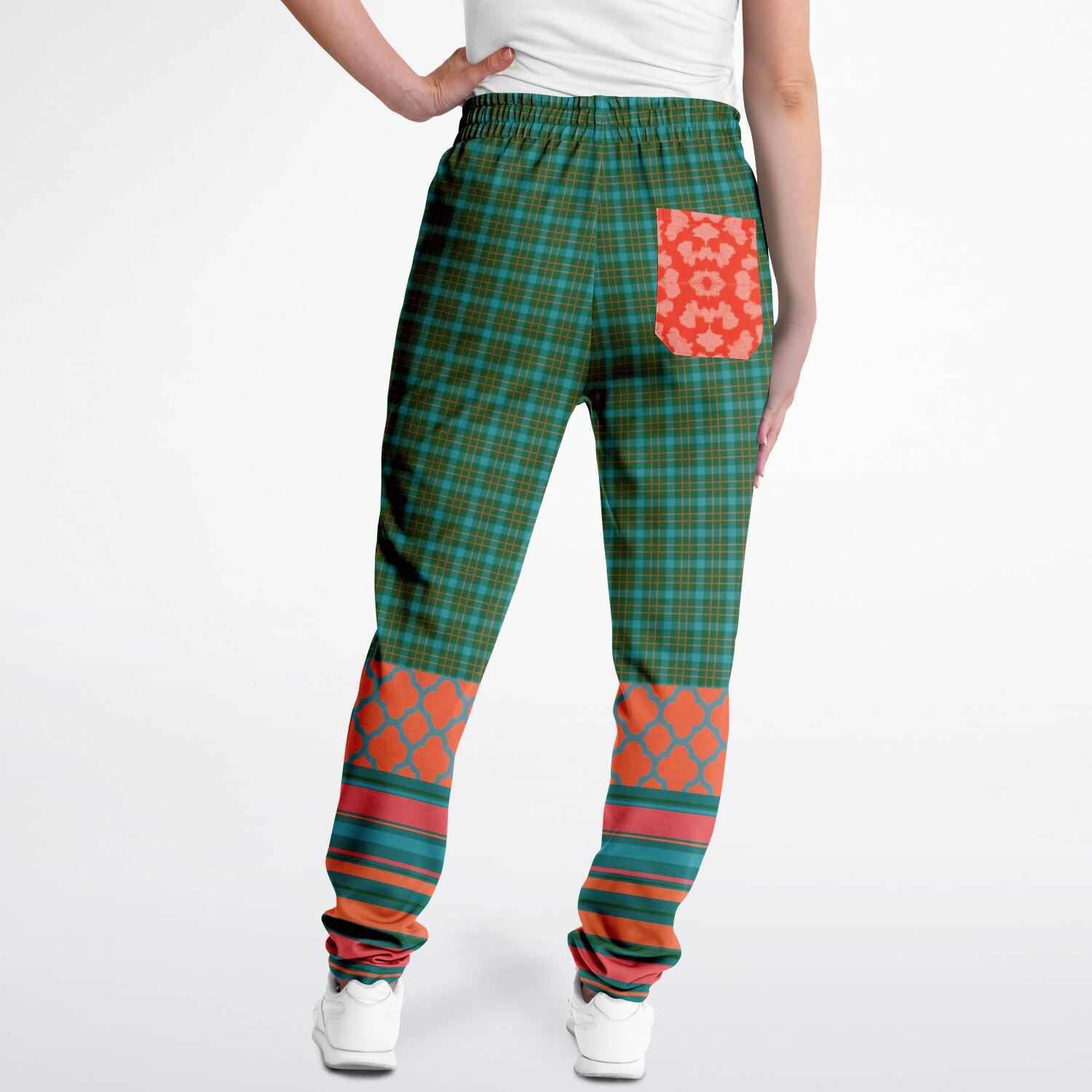 Zen Blossom Chrysanthemum Plaid Unisex Eco-Poly Track Pants