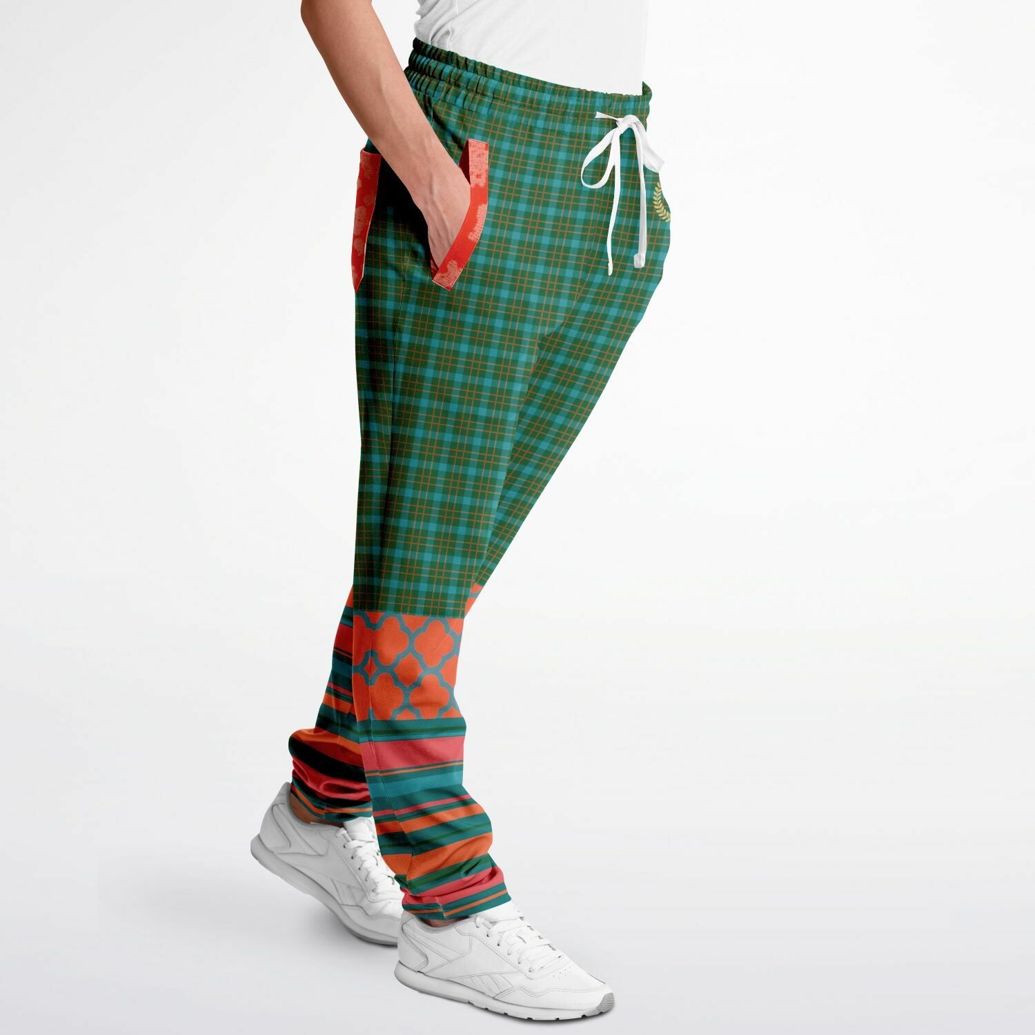 Zen Blossom Chrysanthemum Plaid Unisex Eco-Poly Track Pants
