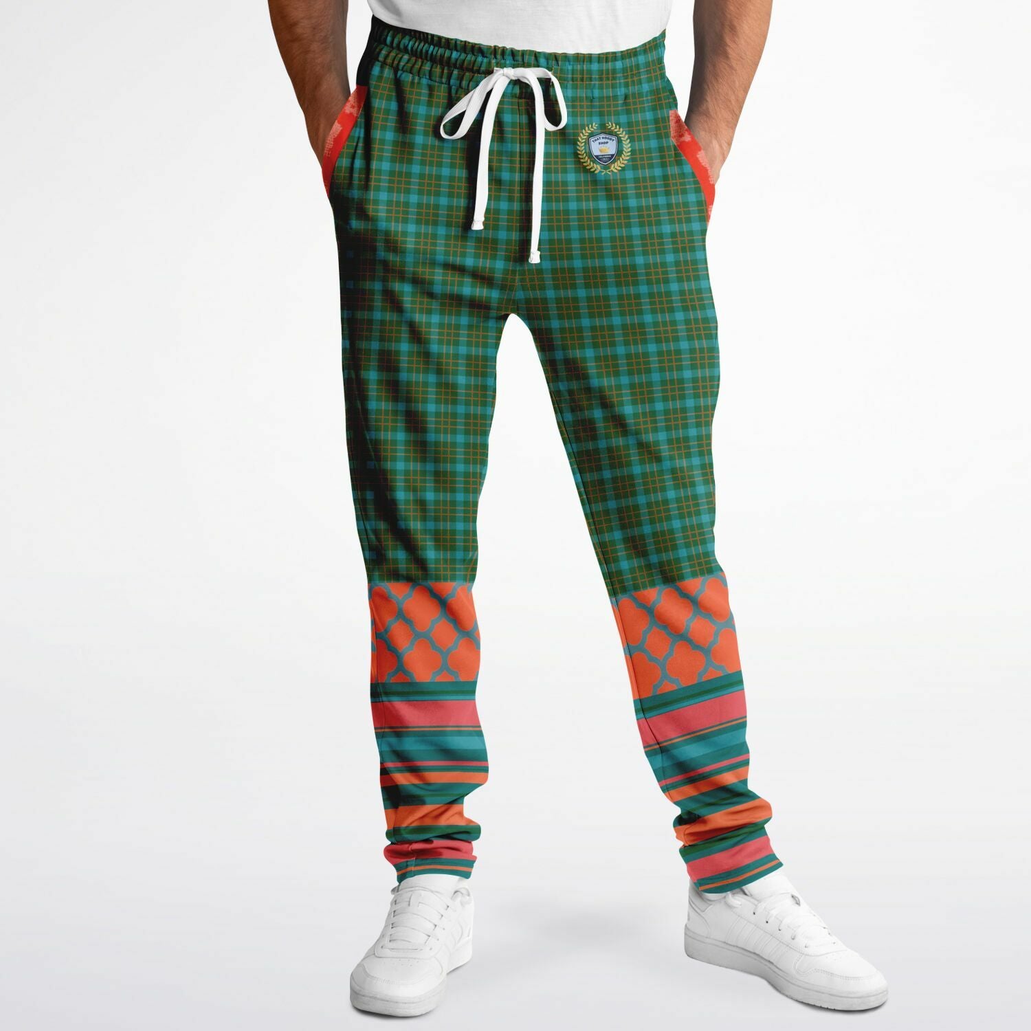 Zen Blossom Chrysanthemum Plaid Unisex Eco-Poly Track Pants