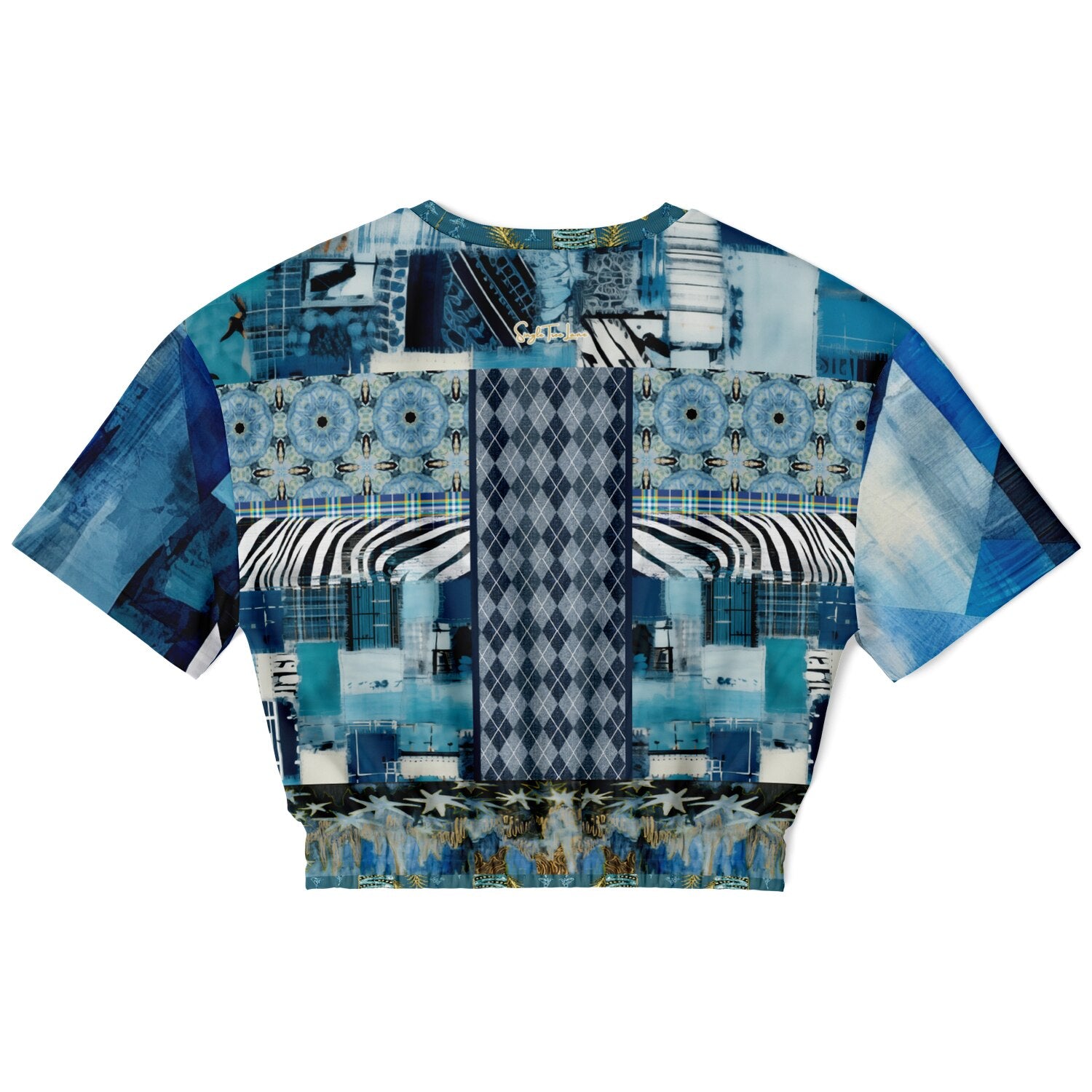 Zima in Frost Patchwork Print Eco-Poly Short Sleeve Cropped Pullover