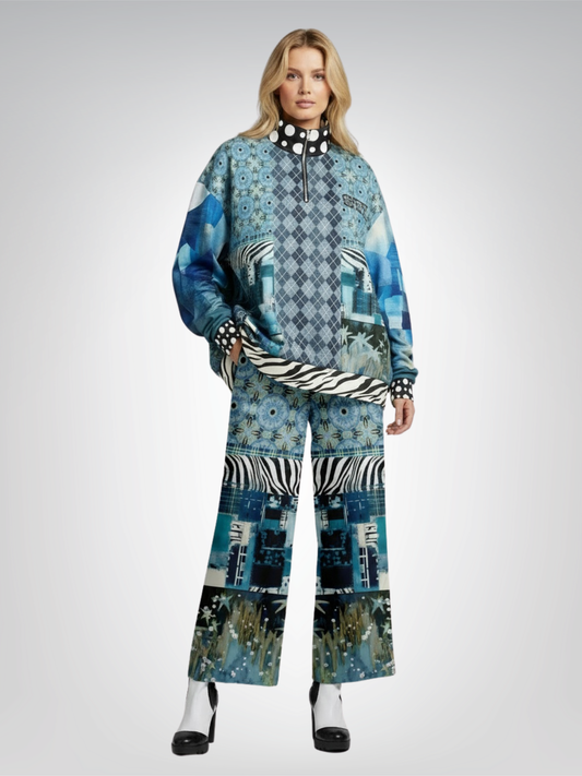 Zima in Frost Patchwork Print Heavyweight Oversized Quarter Zip Sweatshirt