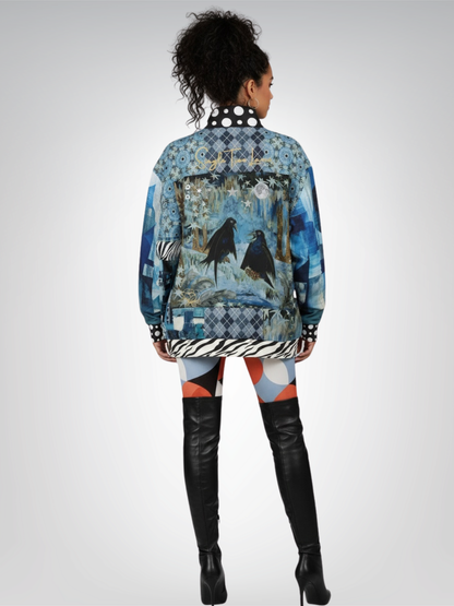Zima in Frost Patchwork Print Heavyweight Oversized Quarter Zip Sweatshirt